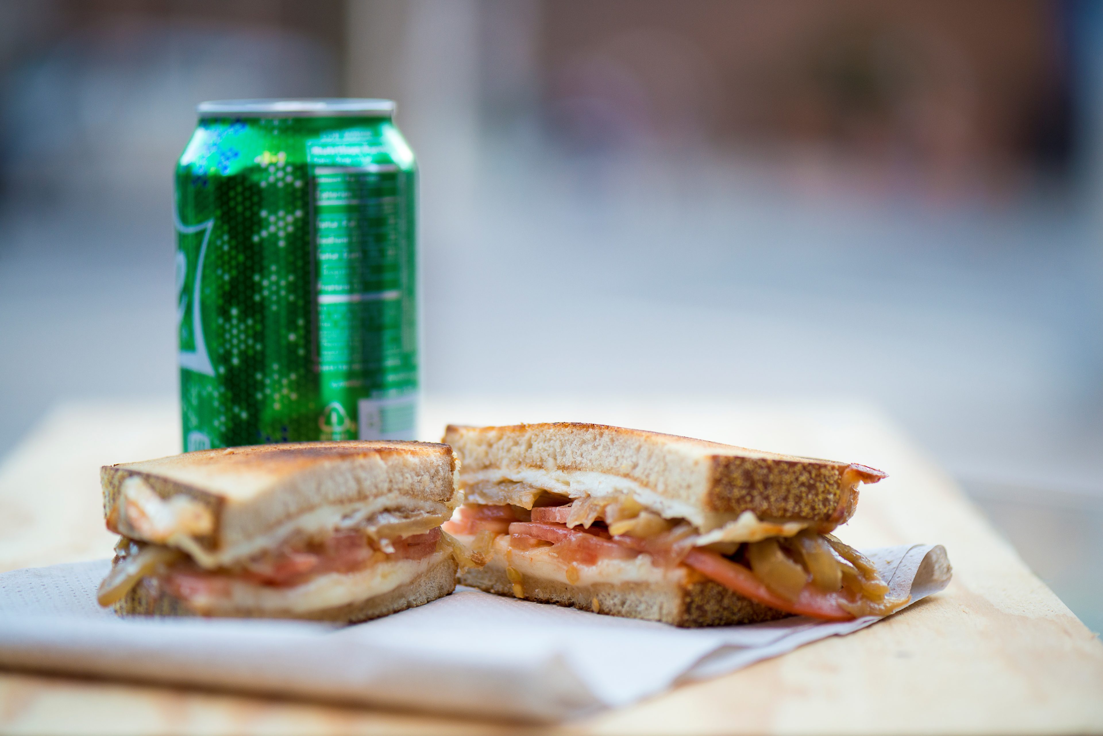 Grilled sandwich and a soda